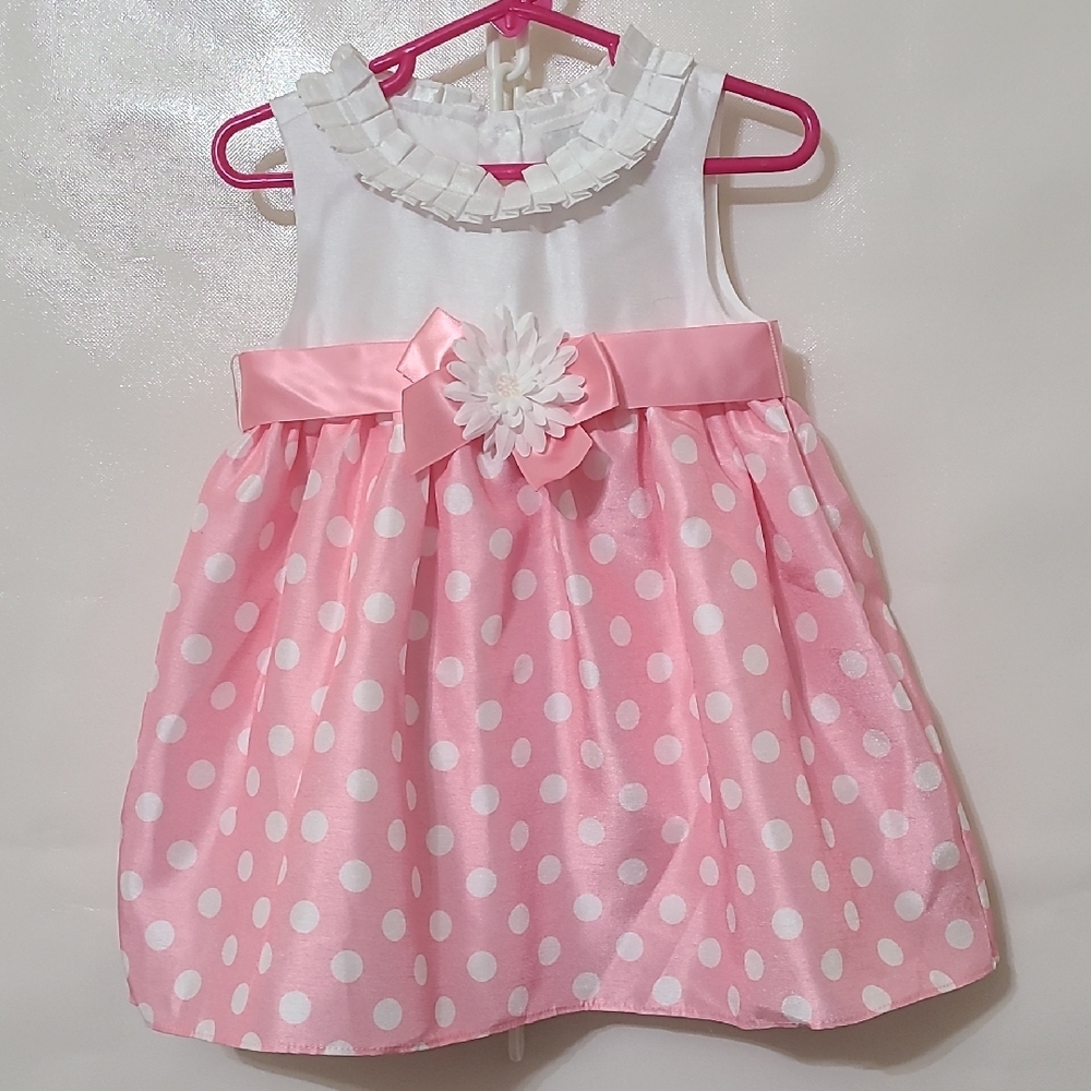 Rare Editions Girl's Sleeveless Pink and White Polka Dot Kids‎ Dress - Size 24M